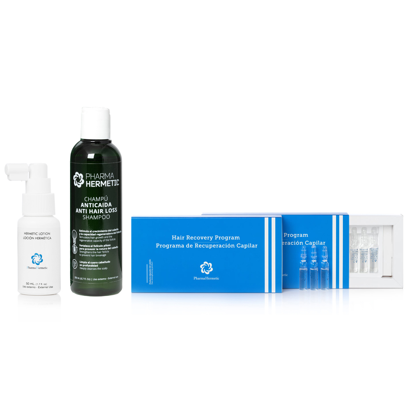 Zestaw szampon + ampułki + lotion Pharma Hermetic